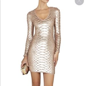 BCBGMaxAzria Gold Sequin Long Sleeve Dress